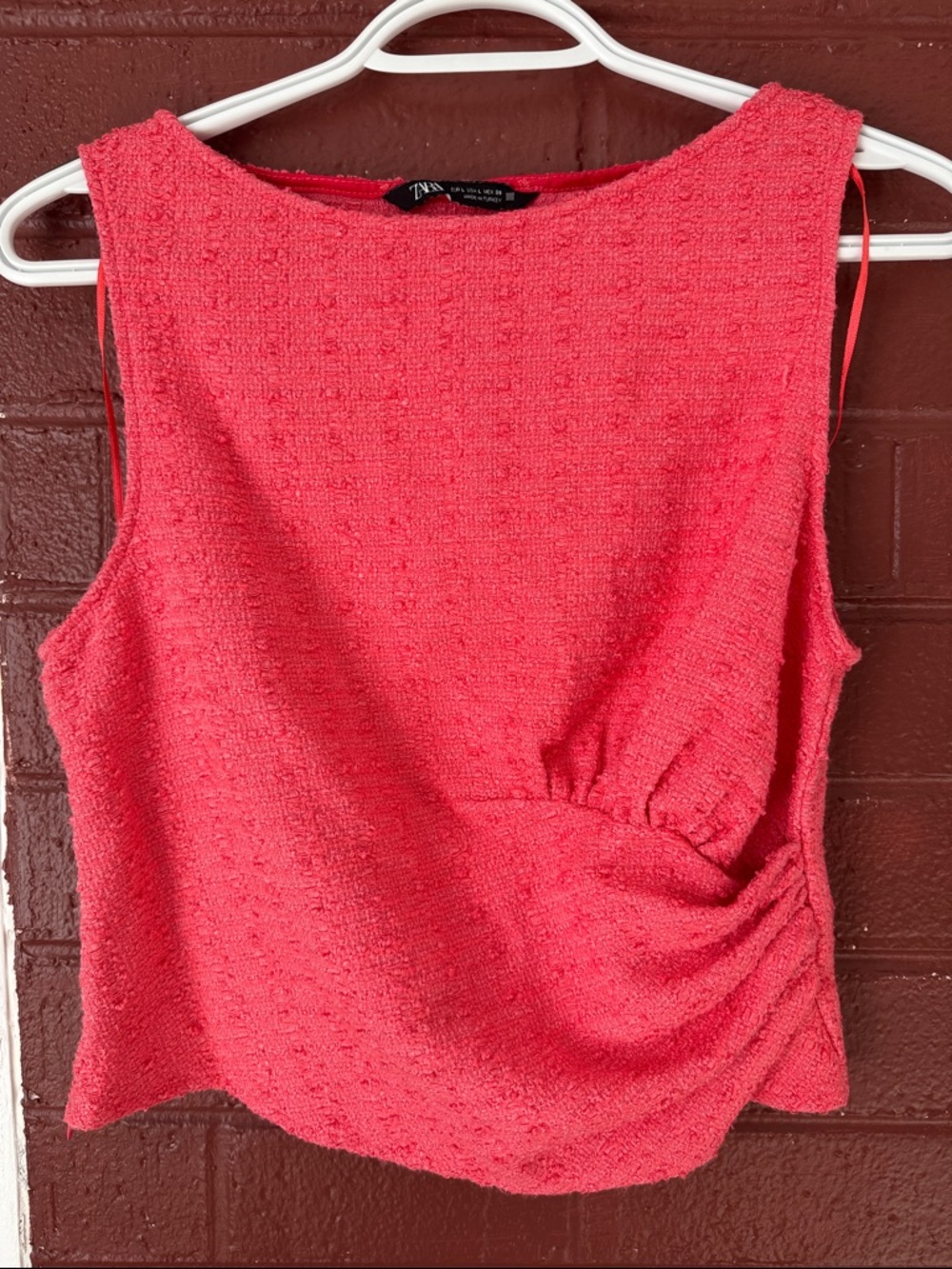 Zara Coral Pink Textured Sleeveless Top